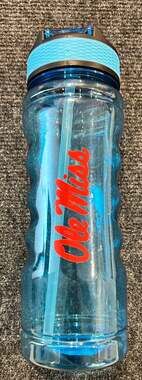 True Living Ole Miss Rebels Blue Plastic Water Bottle 28.2 fl oz with Straw